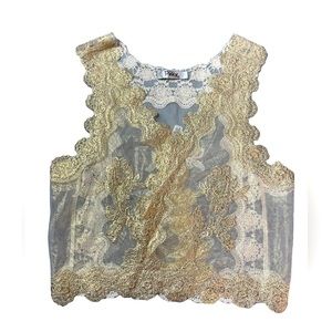 Pinky gold metallic mesh lace boho vest